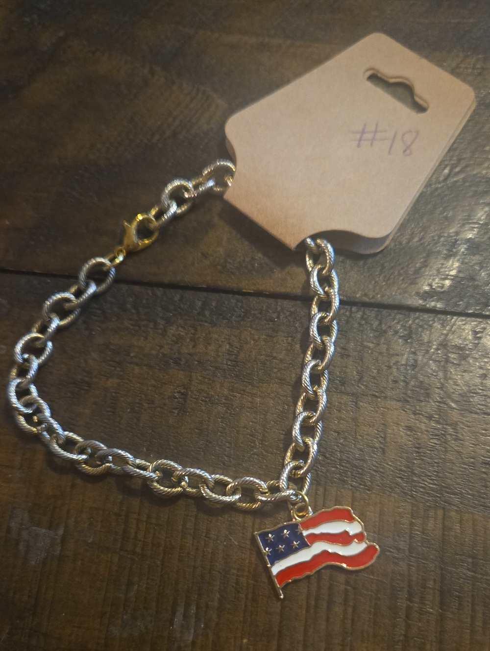 Patriotic Chain Bracelet with American Flag